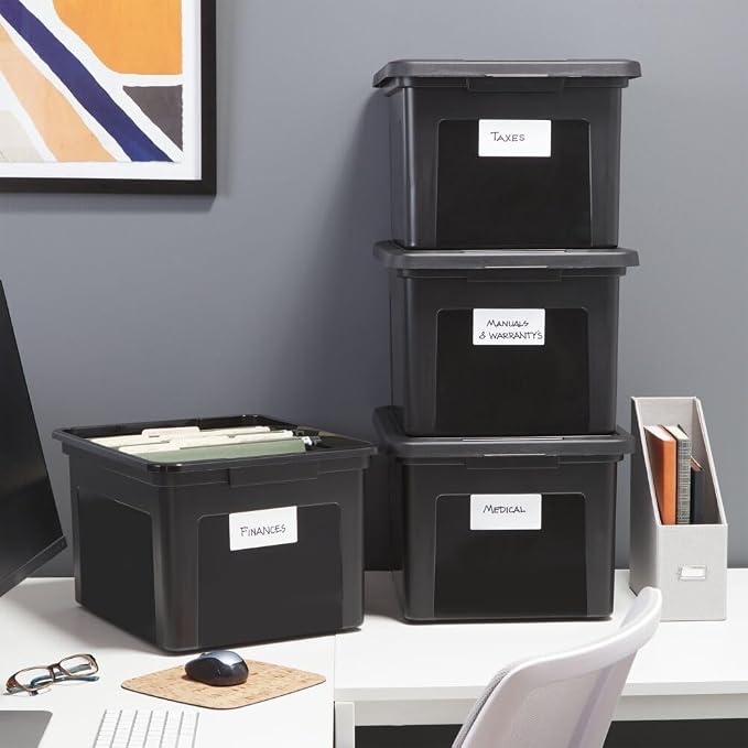 STAPLES File Box Plastic File Box Snap, Letter/Legal Size, Black, 4/Carton