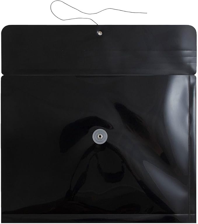 JAM PAPER Plastic Envelopes with Button & String Tie Closure - Letter Booklet - 9 3/4 x 13 - Black - 3/Pack