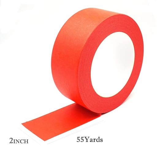 Red Painters Tape 2 inch Wide, Red Masking Tape 2 inch x 55 Yards Paper Tape for Arts DIY Crafts Painting Labeling Decoration School Projects Home Office