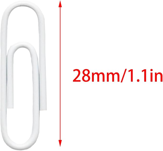 100 Pcs White Paper Clips, 1.1 Inch (28mm) Colorful Paperclips | Vinyl Coated, Colored Paper Clips, Rust Proof, for Office, School, DIY, Bookmarks and Document Organization