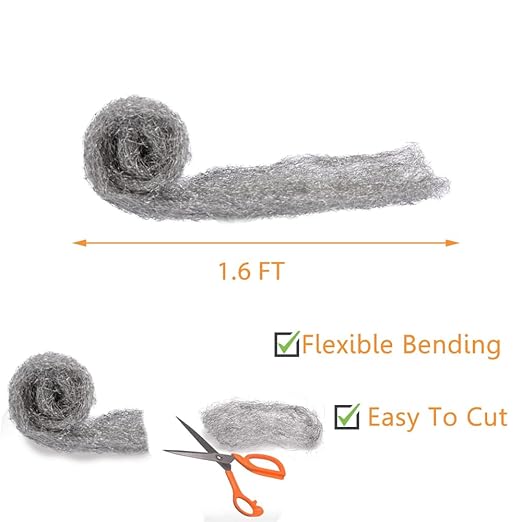 Bulk Steel Wool Roll Kit, Coarse Wire Wool Hardware Cloth Wholesale Packaging, Gap Blocker, Keep Mice Away from Holes/Siding/Pipeline/Vents in Garden, House, 15 Pack × 1.6FT