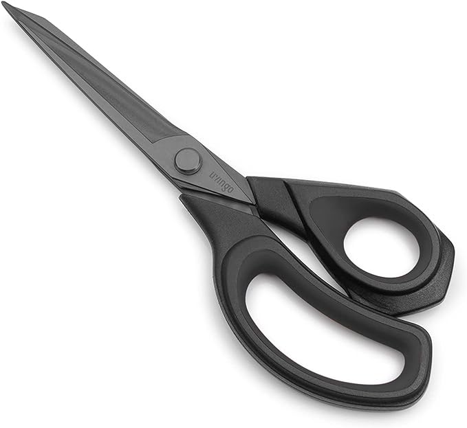 LIVINGO 9.5” Sharp Fabric Scissors, All Purpose Heavy Duty Titanium Coated Premium Forged Stainless Steel Tailor Dressmaking Sewing Shears Comfort for Cutting Leather, Crafting Home Office Use, Black