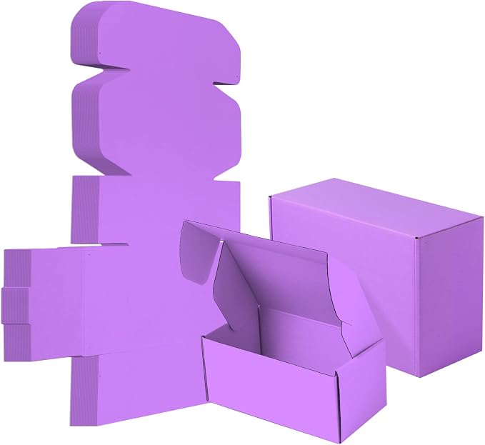 25 Pack Small Shipping Boxes Purple Corrugated Cardboard Box 9x6x4 inches，Corrugated Box for Packaging Small Business,Mailing Packing Literature Mailer,Shipping Gift Boxes