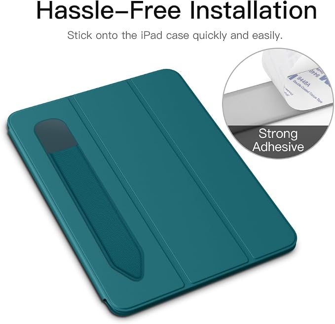 MoKo Adhesive Pencil Case Holder Sticker for Apple Pencil, Midnight Green | Elastic Pencil Pocket Pouch, Adhesive Sleeve, Attached to iPad Case, For Pro/USB-C/1st/2nd Gen and Similarly Stylus Pens