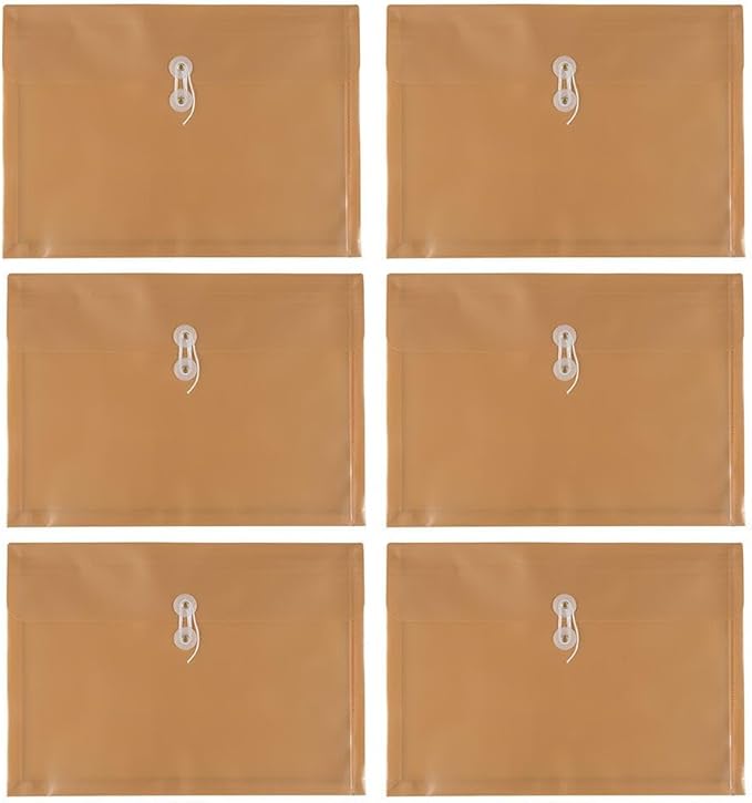 JAM PAPER Plastic Envelopes with Button & String Tie Closure - Legal Booklet - 9 3/4 x 14 1/2 - Gold - 3/Pack