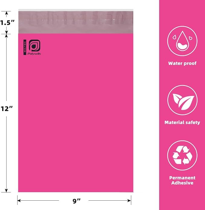 POLYSELLS 100 pcs 7.5x10.5 Inches Pink Poly Mailers Shipping Envelopes, Strong Adhesive Sealing, Waterproof, and Tear-resistant Postal Mailing Bags for Clothing, Books, and Accessories