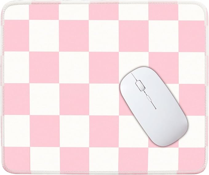 Mouse Pad for Desk with Stitched Edge, Premium Cute Washable Mouse Pads. Computer Mousepad with Non-Slip Rubber Base, Mousepads for Laptop, 9.25x7.75x0.12 inch (Pink Checkers)