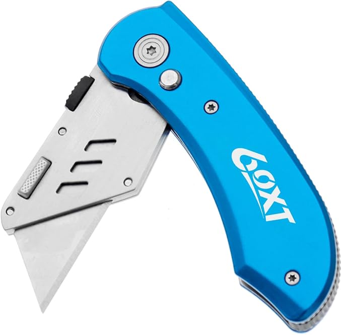 Utility Knife Folding Safety Lock Quick Change with 10 Extra SK5 Replacement Blade Lightweight Aluminum Handle & Pocket Clip Multi-Use Box Cutter Office Home Art Diy Great Gift Choice (New.Blue)