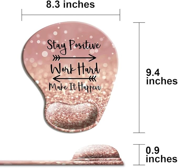 HOPONY Ergonomic Mouse Pad with Gel Wrist Rest Support, Gaming Mouse Pad with Lycra Cloth, Non-Slip PU Base for Computer, Laptop, Home, Office & Travel Hands Pain Relief Rose Gold