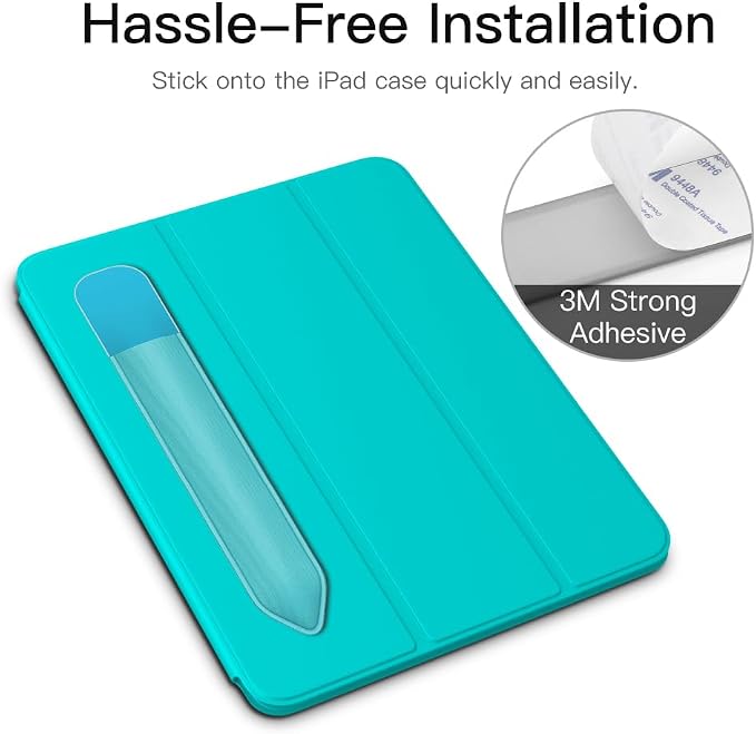MoKo Adhesive Pencil Case Holder Sticker for Apple Pencil, Cyan Blue | Elastic Pencil Pocket Pouch, Adhesive Sleeve, Attached to iPad Case, For Pro/USB-C/1st/2nd Gen and Similarly Stylus Pens
