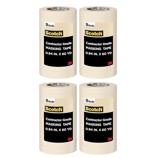 Scotch Contractor Grade Masking Tape, 0.94 inches by 60.1 Yards (540 Yards Total per roll), 4 Pack