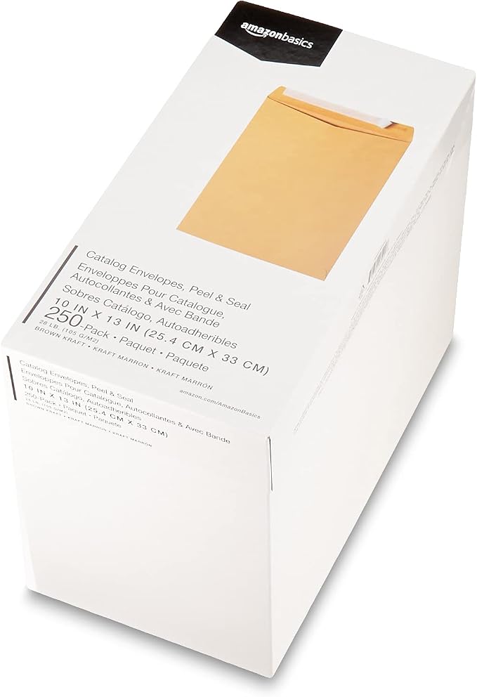 Amazon Basics Catalog Mailing Envelopes,Peel and Seal,10x13 Inch,Brown Kraft,250 Count (Pack of 2)