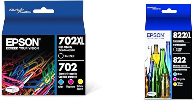 Epson 702 DURABrite Ultra Ink High Capacity Black & Standard Color Cartridge Combo Pack (T702XL-BCS) & 822 DURABrite Ultra Ink High Capacity Black & Standard Color Cartridge Combo Pack (T822XL-BCS)