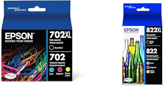 Epson 702 DURABrite Ultra Ink High Capacity Black & Standard Color Cartridge Combo Pack (T702XL-BCS) & 822 DURABrite Ultra Ink High Capacity Black & Standard Color Cartridge Combo Pack (T822XL-BCS)