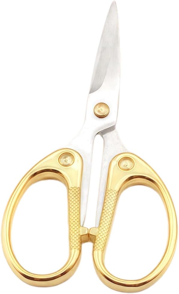 5" Heavy Duty Scissors with Ultra Sharp Blades and All Stainless Steel Comfort Grip Handles - For Office, Home, School, Sewing and Crafts (Gold)