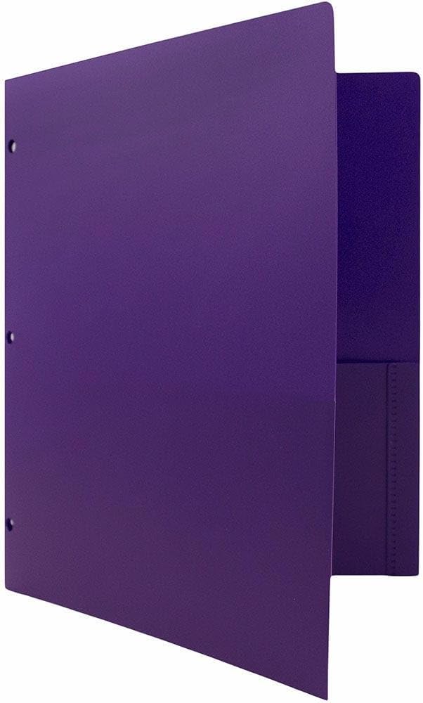 JAM PAPER Heavy Duty Plastic 3 Hole Punch Pocket Folders - Extra Tough School Folders - Purple - Bulk 48/Pack