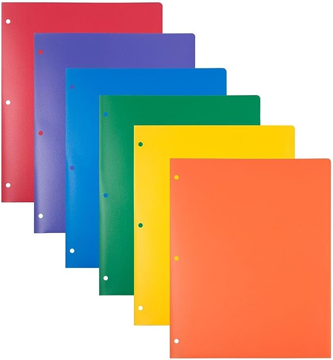 JAM PAPER Heavy Duty Plastic 3 Hole Punch Pocket Folders - Extra Tough School Folders - Assorted Primary Colors - Bulk 48 Folders/Box (8 Assorted Packs of 6)