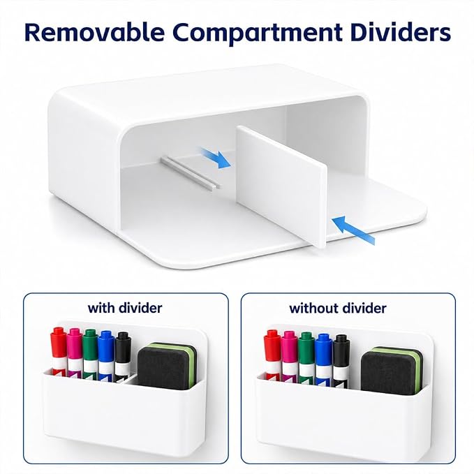 Magnetic Pencil Pen Holder, 2 PCS Magnetic Dry Erase Marker Holder for Whiteboard, Black White Magnet Storage Pencil Cup Case Fridge Organizers Locker Accessories for Office School Teacher Must Haves
