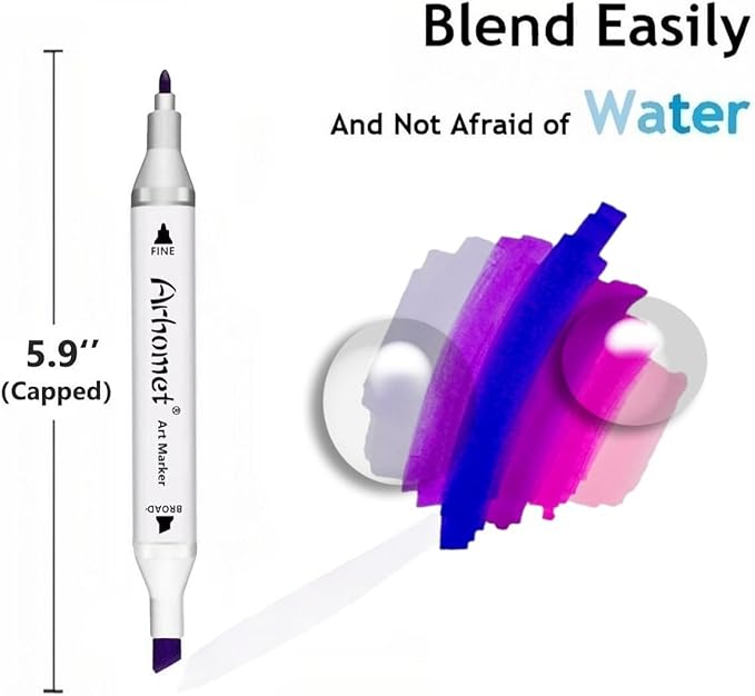 Arhomet 6 Colors Purple Pink Alcohol Markers Set, Dual Tips Art Markers Drawing Sketched Double Tipped for Adults Artists (Purple)