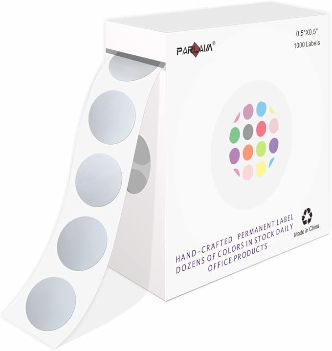 PARLAIM Round Dot Stickers 1/2 Inch Color Coding Labels on a Roll, 1000 PCS Permanent Circle Stickers in Plastic Dispenser Box for Home Office Classro
