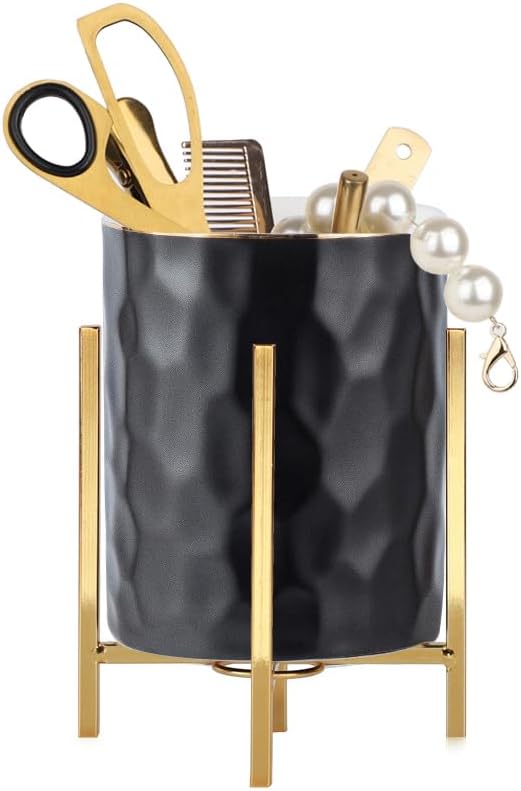 Modern Art Pen Holder Sturdy Metal Frame with Black Ceramic Pen Holder For Desks and kitchen Appliance Holders
