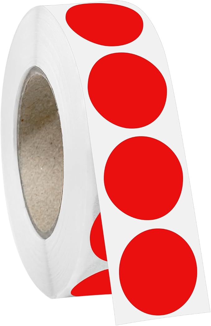 1000 PCS 3/4" Red Dot Stickers Round Circle Coding Labels | Used for manual labor in kindergartens, garage yard price sales, organizing activity color groups,marking spice bottles