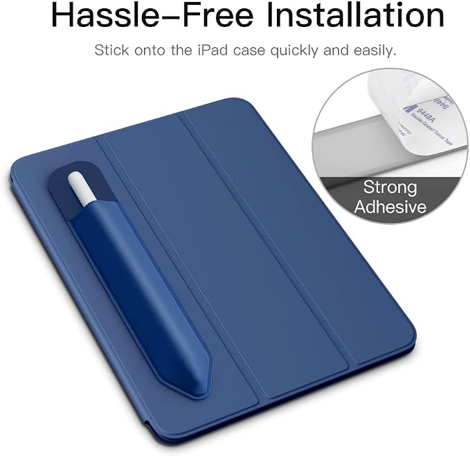 MoKo Adhesive Pencil Case Holder Sticker for Apple Pencil, Navy Blue | Elastic Pencil Pocket Pouch, Adhesive Sleeve, Attached to iPad Case, For Pro/USB-C/1st/2nd Gen and Similarly Stylus Pens