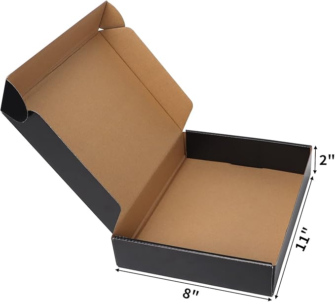 EXYGLO Shipping Cardboard Boxes for Small Business, Packing and Mailing, 11x8x2 - Pack of 25, Black