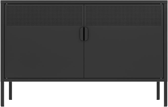 Washsemba 2 Door Storage Sideboard, Metal Storage Cabinet with 2 Adjustable Shelf,Multipurpose Metal Accent Cabinet for Office Home,Music Studio (Black, 25''H)