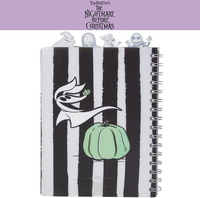 Nightmare Before Christmas Tab Journal Notebook, Spiral Bound, 96 Lined Pages, 8 x 7 inches, Black/White