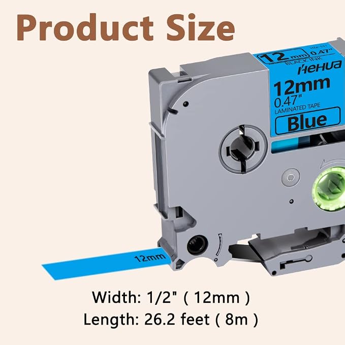 Hehua TZ531 3PK Compatible for Brother 12mm Label Maker Tape Black on Blue | 1/2 inch;1/2';0.47';0.47 inch;TZe 531;Black on Blue；12mm Label