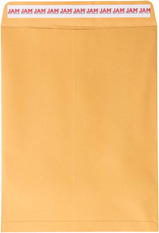 JAM PAPER 10 x 13 Open End Catalog Premium Envelopes with Peel and Seal Closure - Brown Kraft Manila - 100/Pack