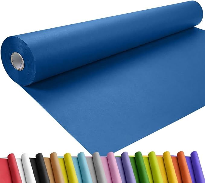 SMART&CASUAL 24" x 1,500" (125') Blue Kraft Craft Paper Roll for Gift Wrapping Bulletin Board Bouquet Flower Kids Art Packing Parcel Table Covering 80GSM 55LB (Blue, 24" x 125')