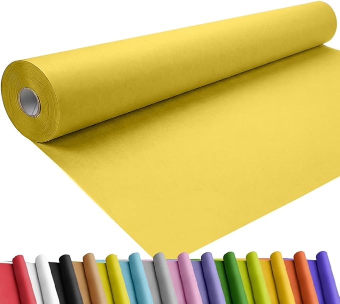 SMART&CASUAL 48" x 1,500" (125') Lemon Yellow Kraft Craft Paper Roll for Gift Wrapping Bulletin Board Bouquet Flower Kids Art Packing Parcel Table Covering 80GSM 55LB (Lemon Yellow, 48" x 125')