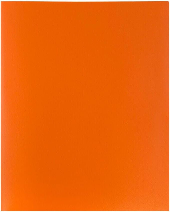 JAM PAPER Plastic 2 Pocket POP Folders - Durable School Folders - Orange - Bulk 48/Pack