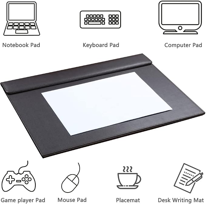 18''x14'' Large Rectangle A3 Desk Writing & Drawing Desk Pad &Board Table Protector Mat with Paper Clip on Top Black