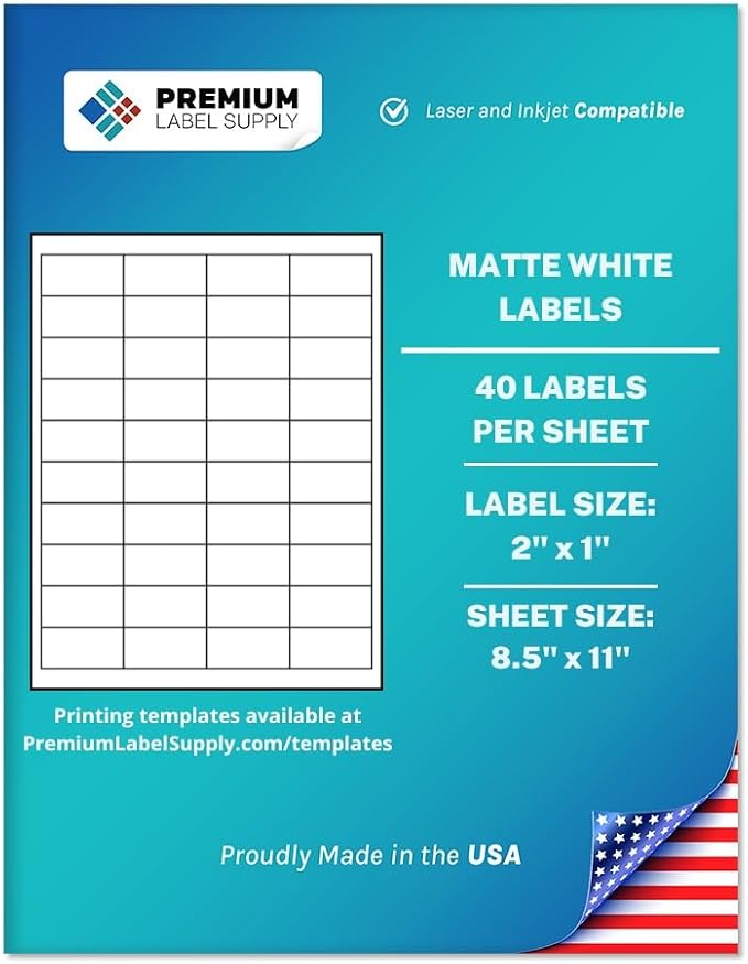 Premium Label Supply White Sticker Barcode Labels – 2" x 1" – Laser/Inkjet Compatible – (40 per Sheet), 100 Sheets – 4000 Total Adhesive Labels