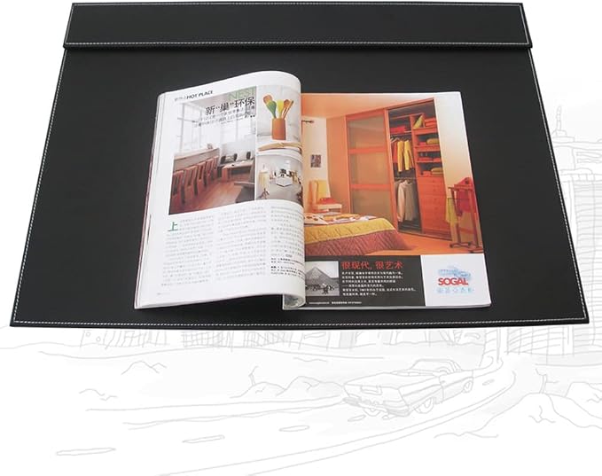 Ultra-Smooth PU Leather Desk Pad & Mat Office Desk Drawing & Writing Board A3/ A4 File Paper Clip Table Protector Mat on Top Large 24''x18'' (Black)