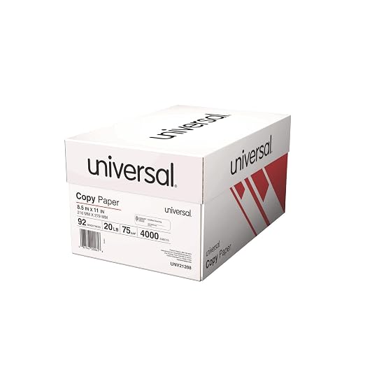 Universal Printer Copy Paper Convenience Carton, 92 Bright, 20 lb Bond Weight, 8.5 x 11, White, 500 Sheets/Ream, 8 Reams/Carton