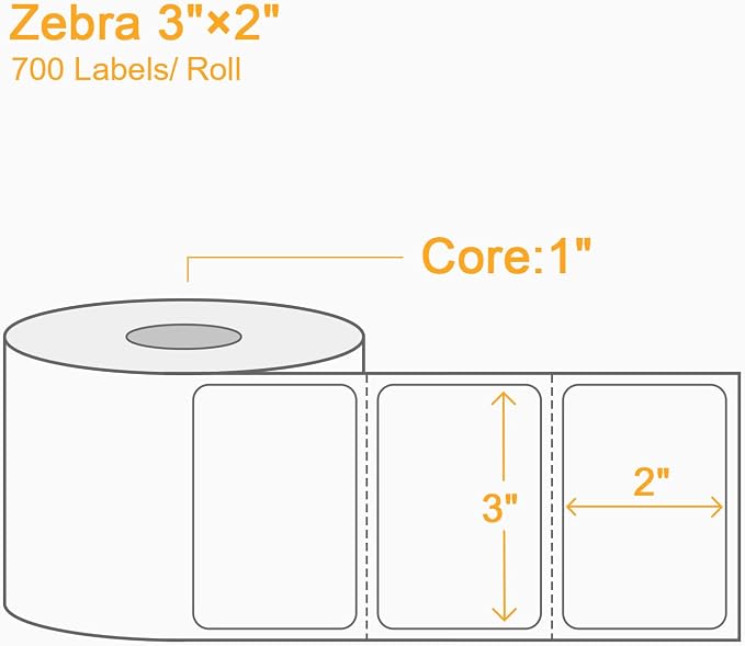 (8400 Pcs/3-Proof 1" Core) Labelebal 12 Rolls 3" x 2" Direct Thermal Label (76mm x 51mm) Multipurpose Shipping Address Mailing Barcodes Labels Compatible for Zebra 2844 & Rollo Desktop Label Printer