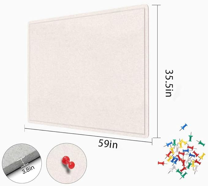 Large Bulletin Board 60" x 36" Felt Cork Board - Decor Pin Board, Oatmeal | Cork Board Alternative for Wall, Foldable Self-Adhesive Vision Board Prayer Board with Pushpins for Home Office Classroom
