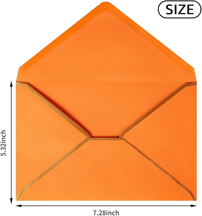 100 Pack A7 Envelopes 5 x 7 Card Envelopes V Flap with Gold Border for Office, Wedding Gift Cards, Invitations, Graduation, Baby Shower, Parties (Dark Orange, 5.32 x 7.28 Inches)