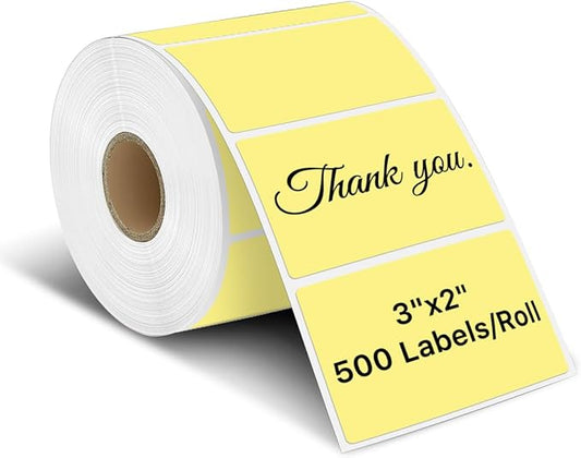 iEager 3" x 2" Thermal Labels, Rectangle Thermal Printer Stickers, Self-Adhesive Durable Sticker with Perforation Line, 500 Labels/Roll, Yellow