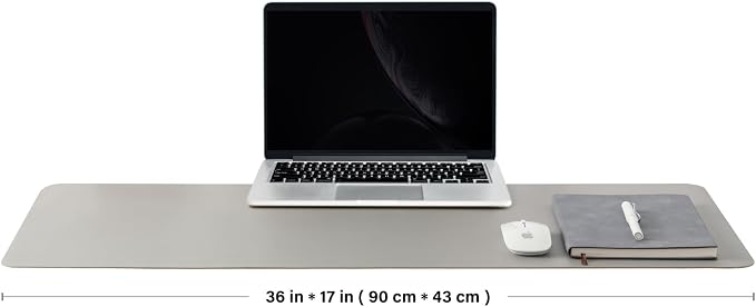 Leather Desk Mat - Non-Slip PU Desk Pad for Office and Home - Desk Organization and Accessories - Ideal for Large Mouse Pad and Desk Mats on Top of Desks (Silver,36"x 17")