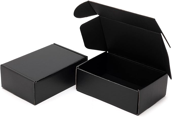 Timirog 6x4x2 Inches Small Black Shipping Boxes 25 Pack - Corrugated Cardboard Mailing Box for Small Business, Tab Locking Literature Mailer for Packing Jewelry Ornament Gift Craft Packaging Supplier | Mailing Box for Small Business, Tab Locking Litera...