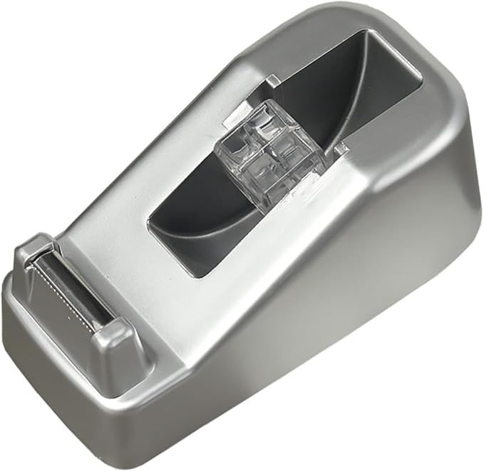 Small Desk Tape Dispenser Heavy Duty Cute Desktop Tape Dispenser with Weighted Non-Skid Base Suitable for 1 Inch Core Tape (Silver)