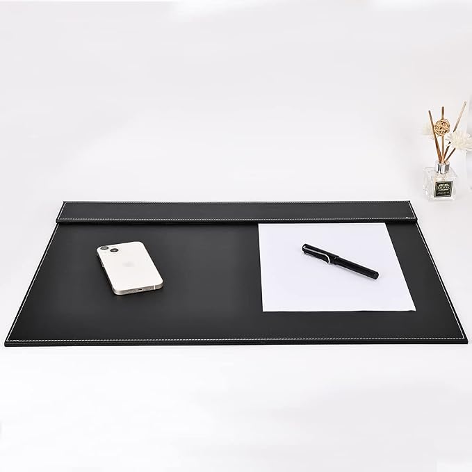 Ultra-Smooth PU Leather Desk Pad & Mat Office Desk Drawing & Writing Board A3/ A4 File Paper Clip Table Protector Mat on Top Large 24''x18'' (Black)