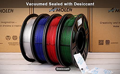 AMOLEN 3D Printer Filament Bundle, PETG Filament 1.75mm,Transcucent Clear/White,Red,Green,Blue Filament,PETG Transparent Filament with Light Transmission Feature,250g x 4 Spools Set