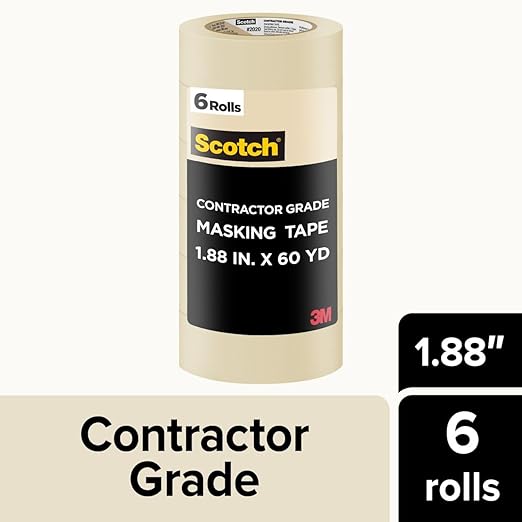 Scotch Painter's Tape Contractor Grade Masking Tape, (6 Rolls per Pack/6 Pack), 1.88 in x 60.1 yd, Holds to Surfaces for Up to 3 Days, Interior & Exterior Use (2020-48TP6) 36 Count