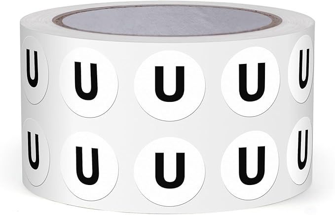 Letter U Stickers 0.5 Inch Vinyl Round Alphabet Label 1000 PCS | Self-Adhesive, Removable, Waterproof, Circle Capital Dots Tags, for Home Office Inventory Classroom
